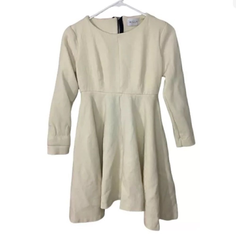 Milly Long Sleeve Cream Smocked Sweater Dress